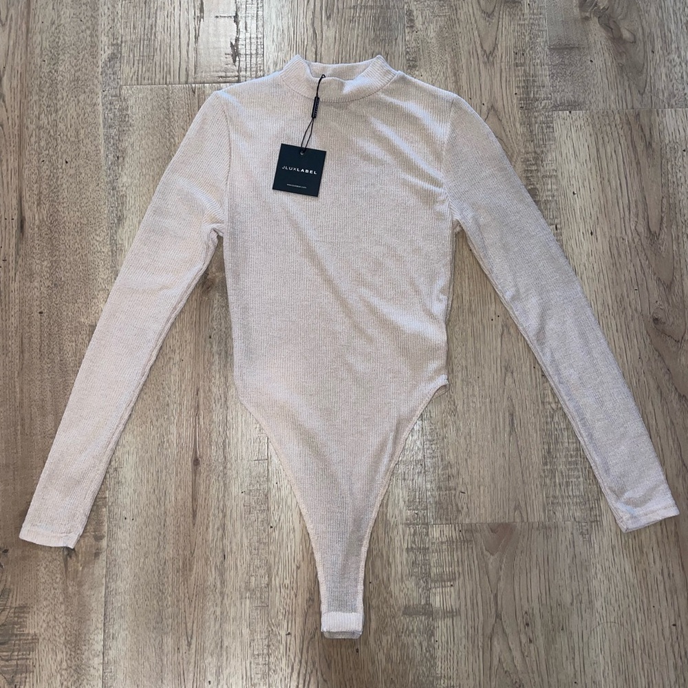 JLUXLABEL Ribbed Beige Long Sleeve Bodysuit
